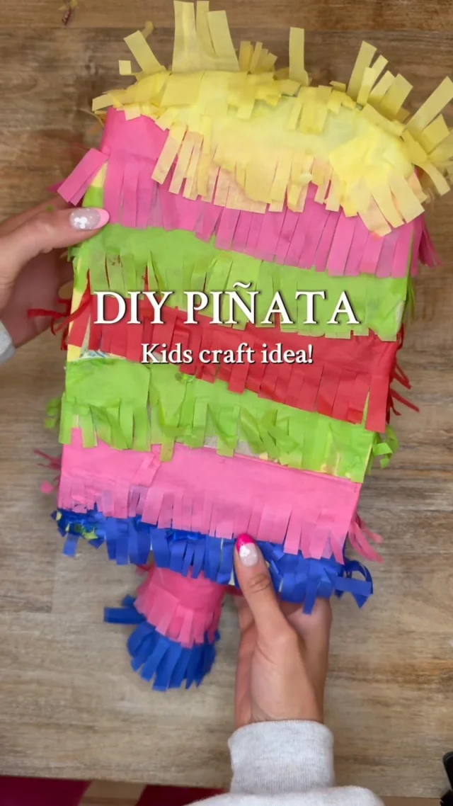 DIY kids craft piñata using a cereal box, tissue paper and school glue. Perfect for your next fiesta, Cinco de Mayo, or dare I say, Mother’s Day!? I thought it might be sweet to stuff this with your favorite memories with mom. 🥰#kidscrafts #diyforkids #craftideas #handmadegifts #kidsparty  #creatorsearchinsights