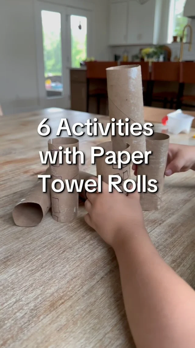 KIDS ACTIVITY & CRAFT IDEAS! Don’t throw out those paper towel rolls! They are great resources for low prep kids activities and crafts! My kids spent 45 minutes building the Pom Pom run by themselves 🤯#kidsactivities #toddlercrafts #momlife #learningthroughplay #preschoolactivities